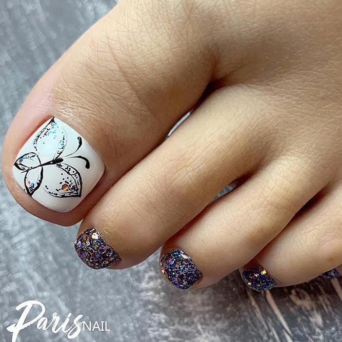 Design dinsectes mignons Ongles dorteils 3 French manucure