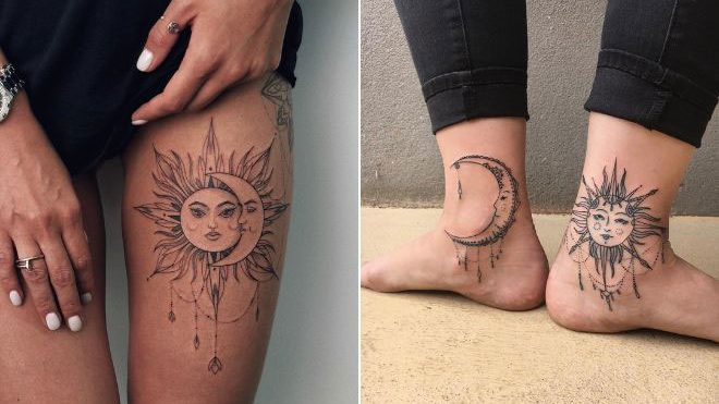 cropped 23 Plus Belles Idées De Tatouage Soleil Et Lune tatouage femme