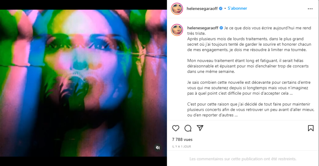 Hélène Ségara fait part d'une nouvelle qui lui brise le cœur à ses fans